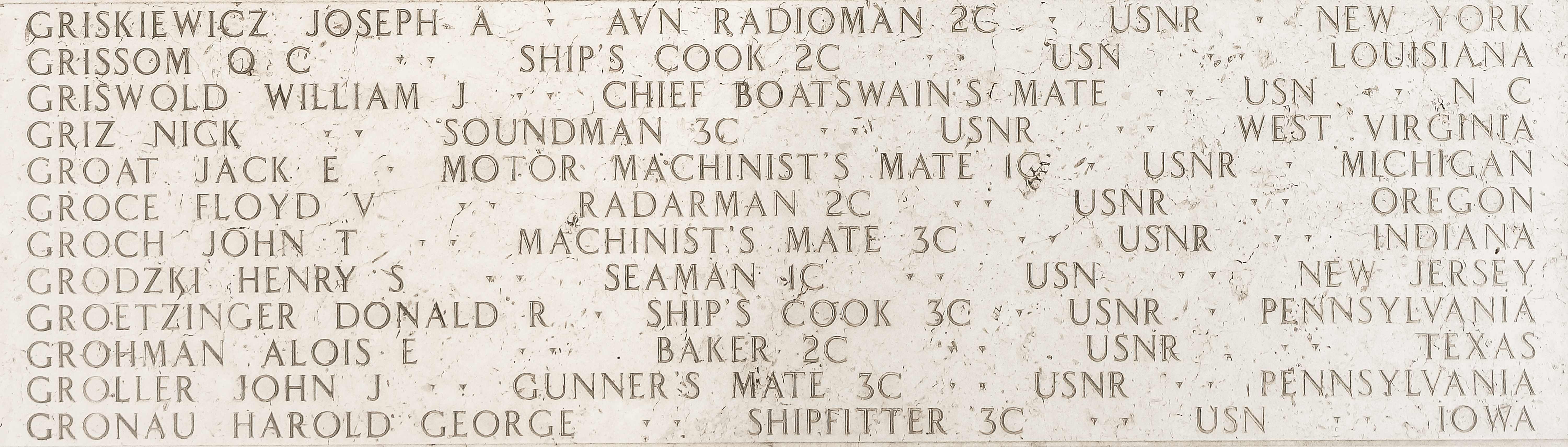 Harold George Gronau, Shipfitter Third Class